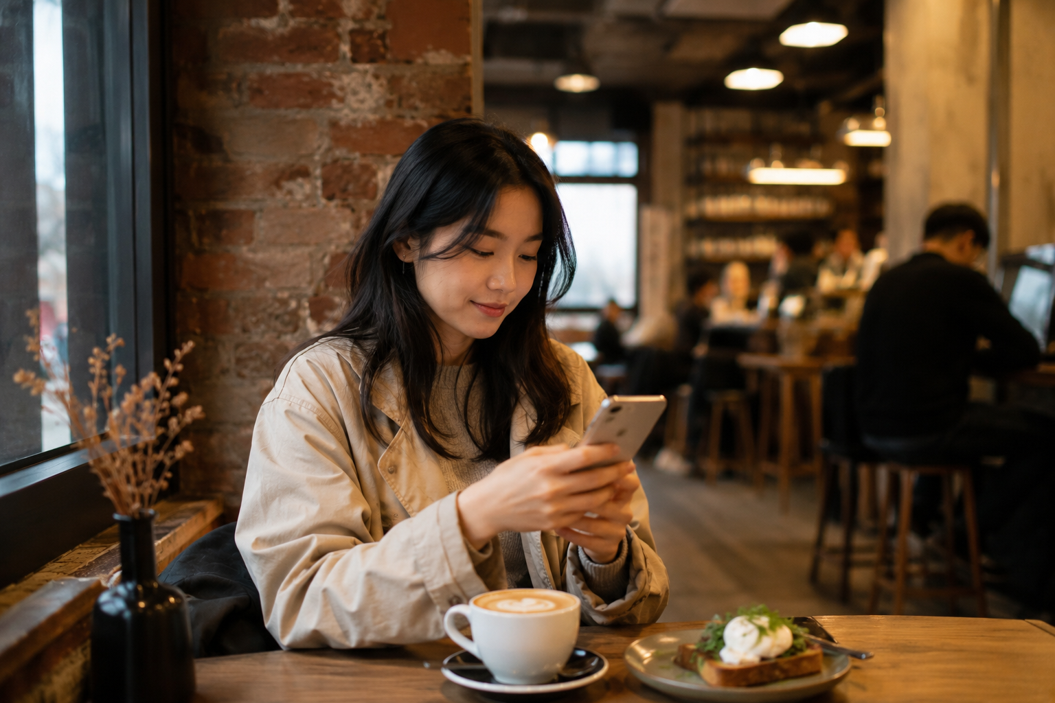 Chinese traveller in New Zealand café